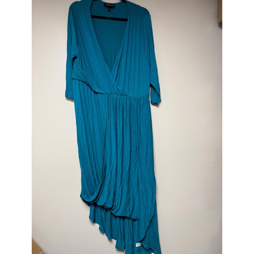 Lane Bryant Maxi Dress Womens 18/20 Teal Blue Excellent High-Low Faux Wrap 8672